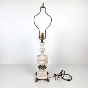 1950s Italian Alabaster Table Lamp, Brass Claw Feet, Neoclassical White Stone